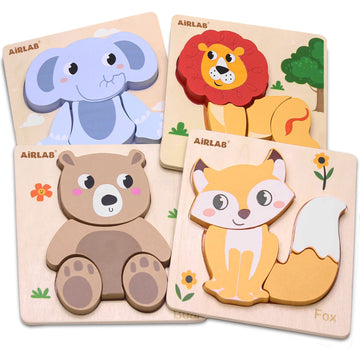Wooden Puzzles For Toddlers 1 2 3 Year Old Animals Shape Puzzle Toys For Travel Airplane Gift For Kids Montessori Early Development Gifts For Baby Boys Girls With Drawstring Bag Pack Of 4
