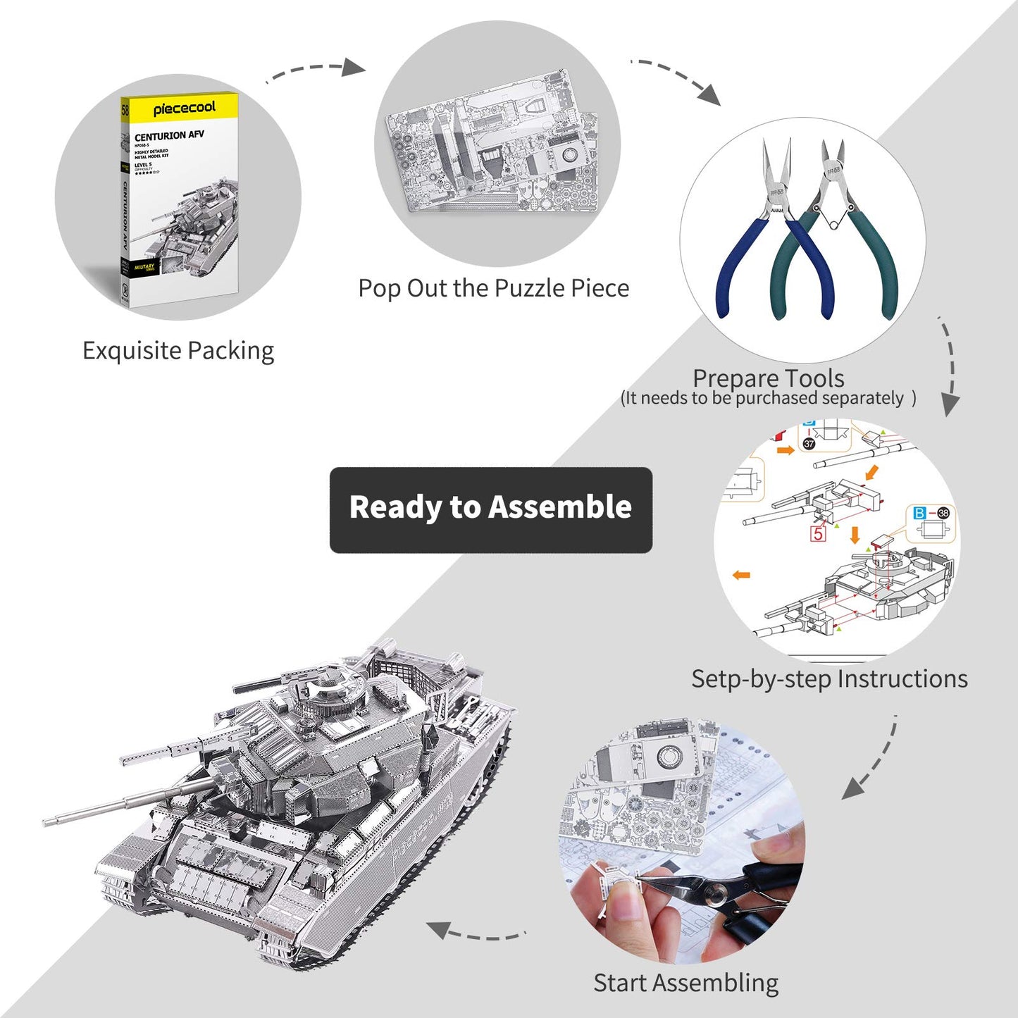 Piececool 3D Puzzles For Adults Metal Tank Model Kits-Centurion Afv Tank Diy 3D Metal Model Building Blocks Brain Teaser Puzzle