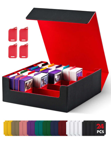 Uaono Card Storage Box For Trading Cards, 2400+ Mtg Commander Deck Box With 24Pcs Colorful Divider, Card Case Fits For Magic Tcg Ptcg Game Cards (Black&Red)