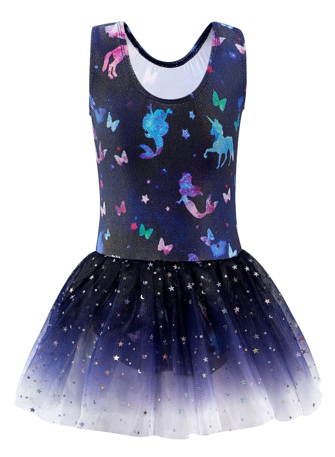 Eqsjiu Fancy Leotards For Girls Gymnastics With Skirt Size 9-10 Years Old Unicorn Mermaid Sparkly Sparkles