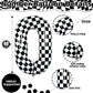 40 Inch Black And White Checkered 0 Balloon, Foil Number 0 Balloons Decor, Giant Self Inflating Helium 0 Racing Balloons For Boy
