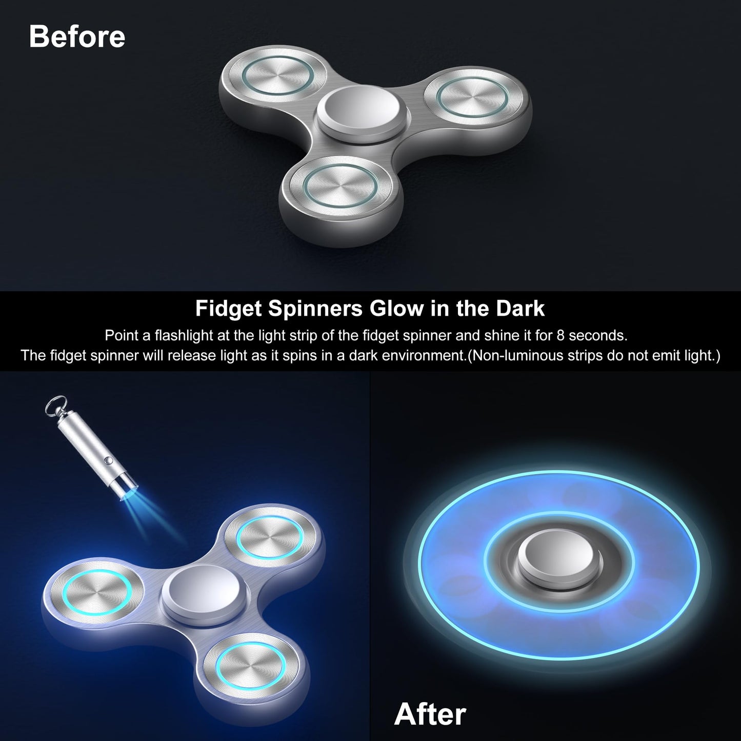 Fidget Spinners Toy, Metal Stainless Steel Bearing High Speed 4-8 Min Spins, Edc Adhd Stress Anxiety Relieves Fidgets Finger Toy