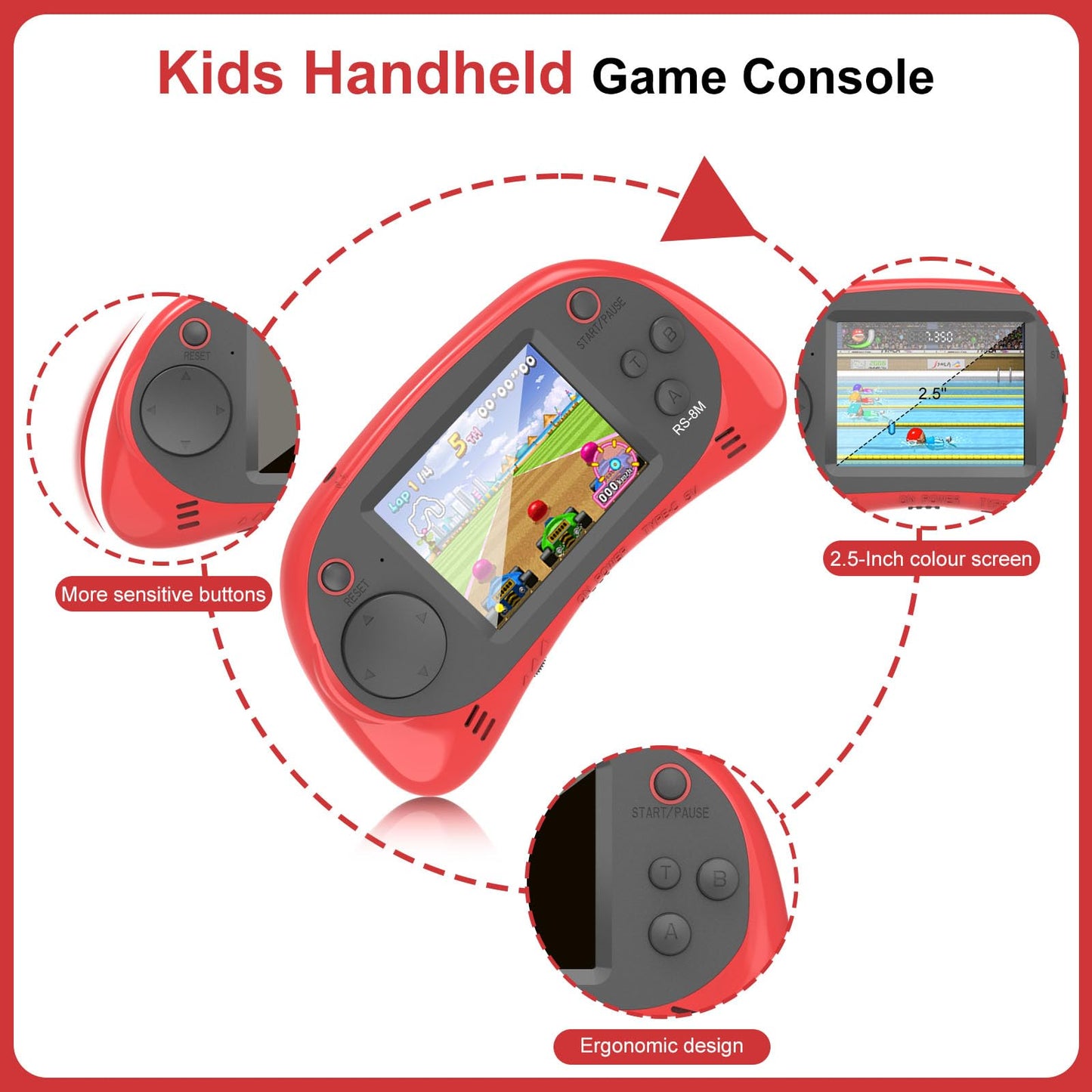 Handheld Games for Kids -16 Bit Retro Video Game with 220 HD Electronic Games - 2.5 IPS Portable Travel Game Gifts for Boys Gi