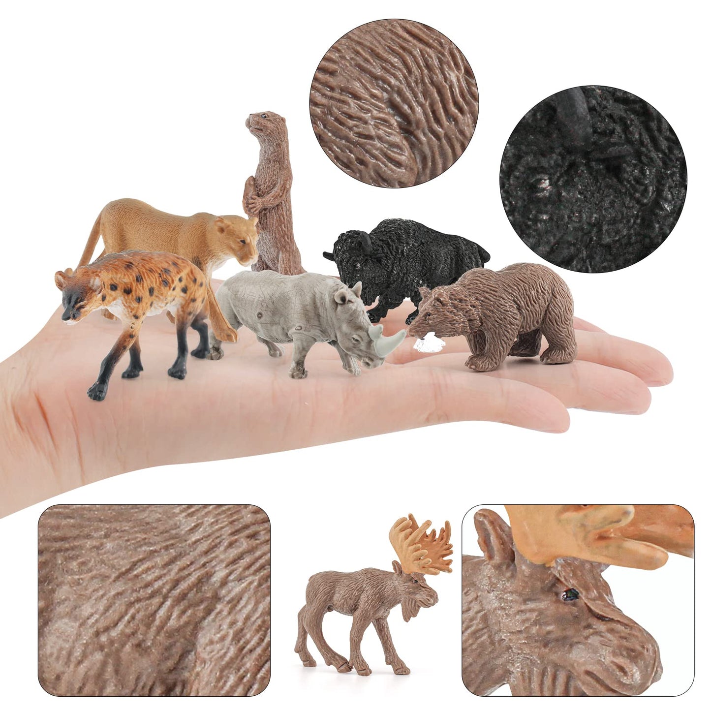 Bretoyin 21Pcs Mini Wild Animals Figurines Toys Set Savanna Jungle Animals Figures Mini Party Favor Cake Topper South Africa Zoo