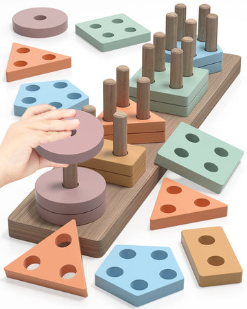 Montessori Toys For 1 2 3 Years Old Boys Girls, Wooden Sorting And Stacking Toddlers Kids Preschool, Coffee Color Recognition St
