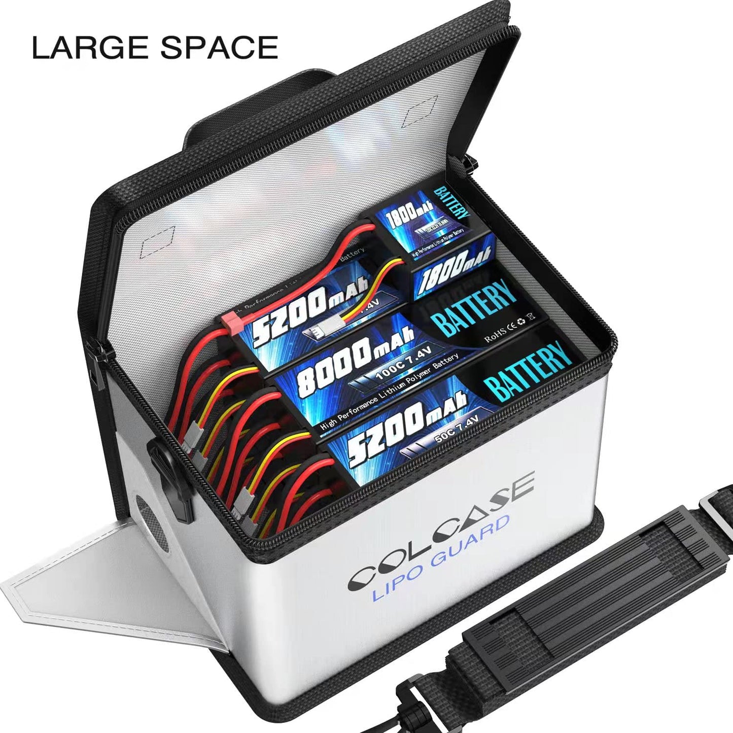 COLCASE Fireproof Lipo Battery Safe Bag, Double Zipper, Large Size 8.46x5.7x6.5 in, Sturdy Fiberglass, Silver, Model CL-Lip