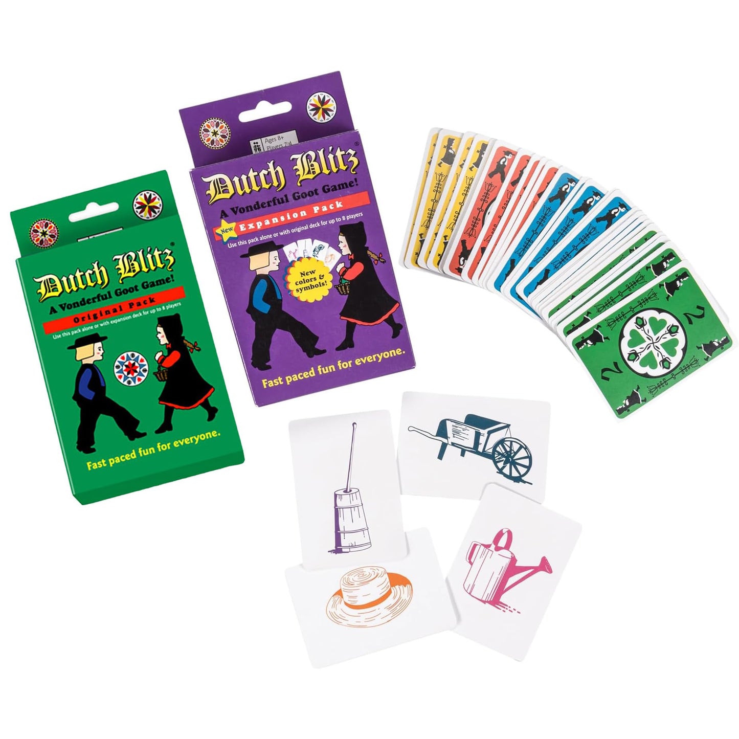 Dutch Blitz Card Game Combo - Original & Purple Expansion, Fast-Paced Fun for 8 Players, Cardstock, Ages 8+