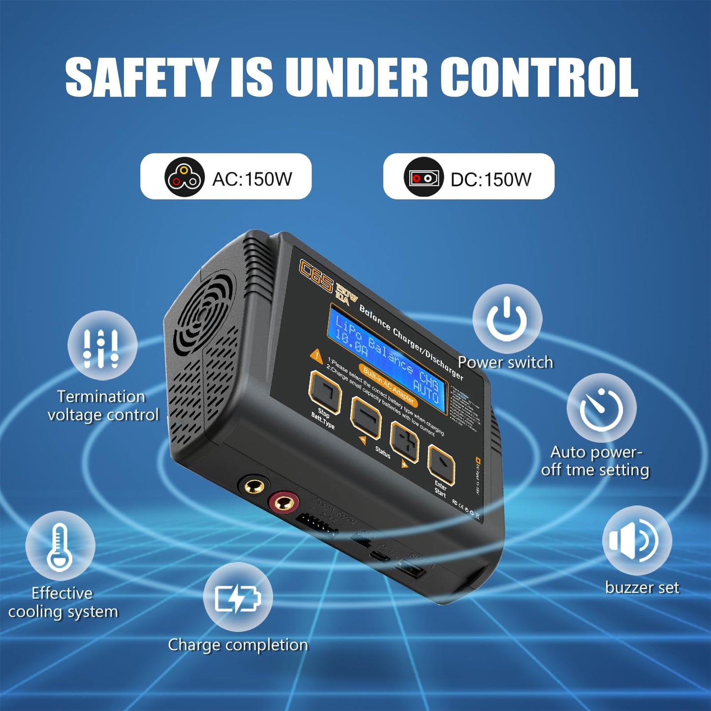 Lipo Battery Charger,150W 10A Rc Car Charger 1S-6S Lipo Balance Fast Charger Discharger For Lipo/Li-Ion/Life Battery(1-6S) Nimh/