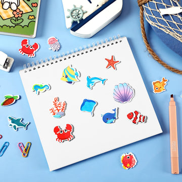 Julbear 300 Pieces Ocean Sea Animal Foam Stickers Bulk Self-Adhesive Tropical Fish Sea Creature Stickers Sea Turtles For Arts Cr