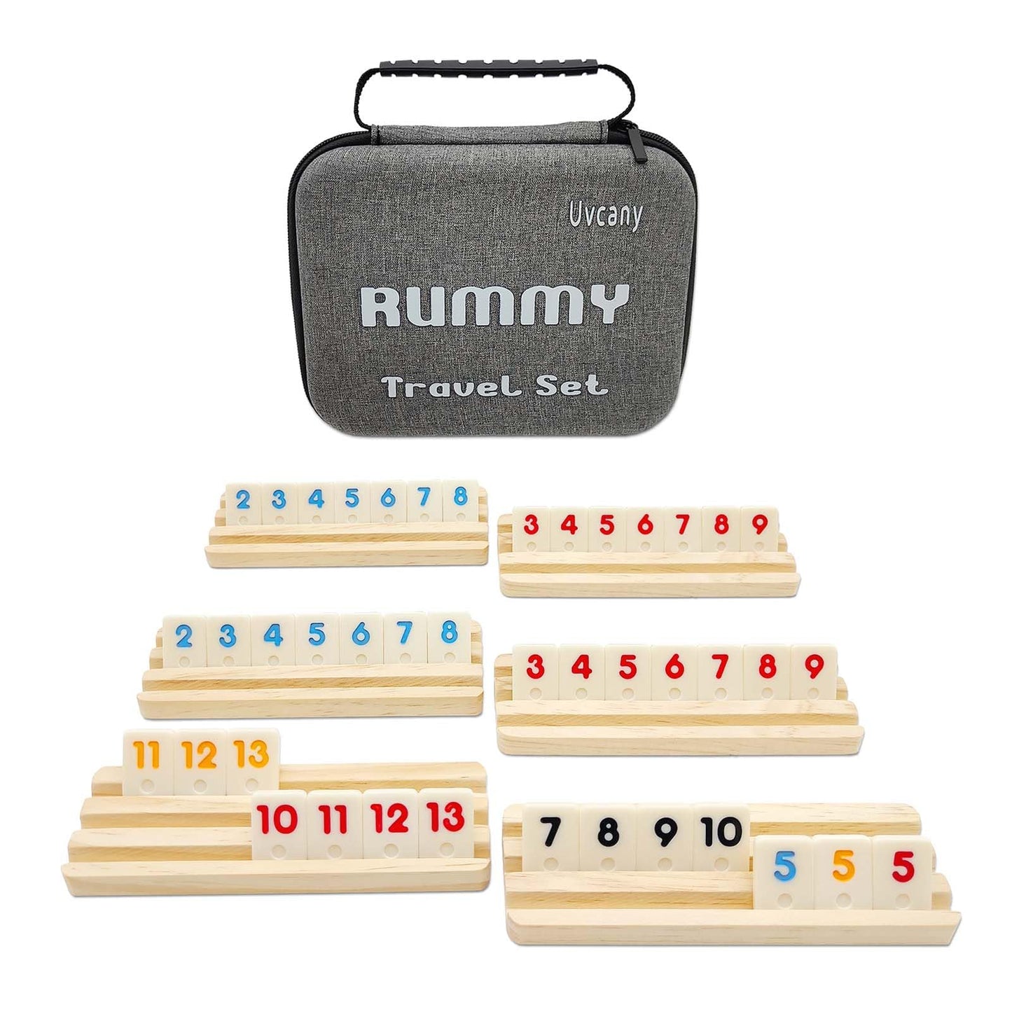uvcany Mini Travel Rummy Cube Set with 6 Wooden Racks  160 Rummy Cube Game Tiles Rummy Cube 6 Player Edition with Portable Case for Family Classic Board Games - Travel Edition