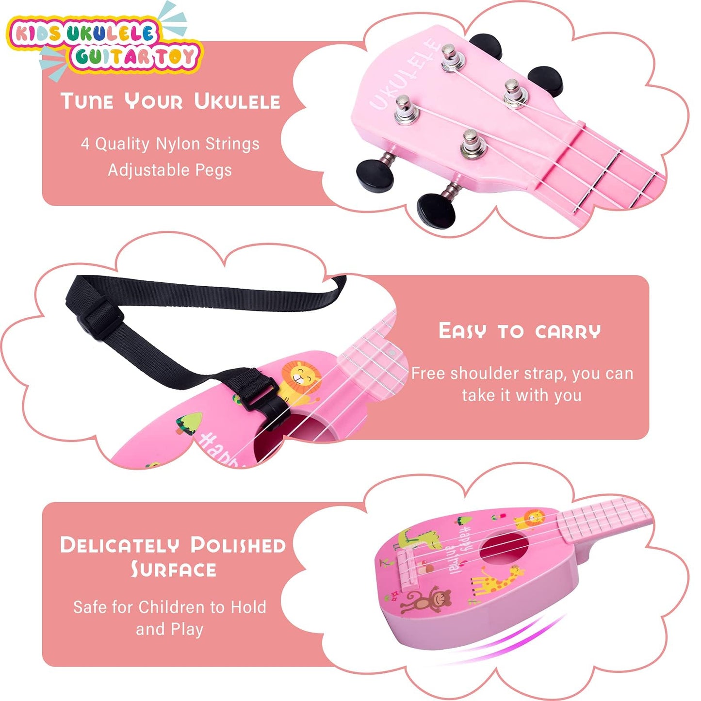 17 Inch Kids Ukulele Guitar Toy 4 Strings Mini Children Musical Instruments Educational Learning Toy For Toddler Beginner Keep Tone Anti-Impact Can Play With Picks/Strap/Primary Tutorial