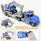 DOWELLIN 22" Semi Truck Toy Carrier with Excavator, Sound & Light, Friction Powered, Blue, Model PY6811B, Ideal for Boys & Girls 3-8 Years