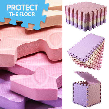 Tamiplay 16 Tiles Foam Play Mat For Baby, Soft & Safe Eva Foam Mats For Floor, Square Baby Play Mat, Solid Colored Kids Foam Puzzle Floor Mat, 47X47 Play Mat For Playpen(Purple/Pink/Loli Pink/Beige)