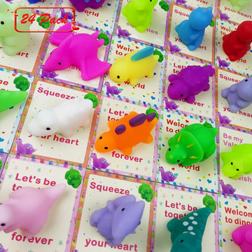 Pinkiwine 24 Pcs Valentines Cards With Dinosaur Mochi Squishy Toys Squishies For Kids School Class Classroom Valentines Prizes Party Favors Gifts