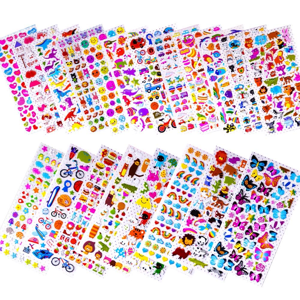 Gifting Square 3D Stickers For Kids Craft Decoration Diy Variety Pack For Scrapbooking Journal Including Animal, Hearts, Rainbow