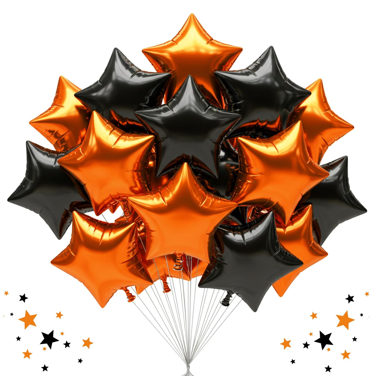 TONIFUL 30Pcs 18 Inch Large Orange Black Star Shape Foil Balloons Big Stars Helium Mylar Ballons for Halloween Birthday Wedding 