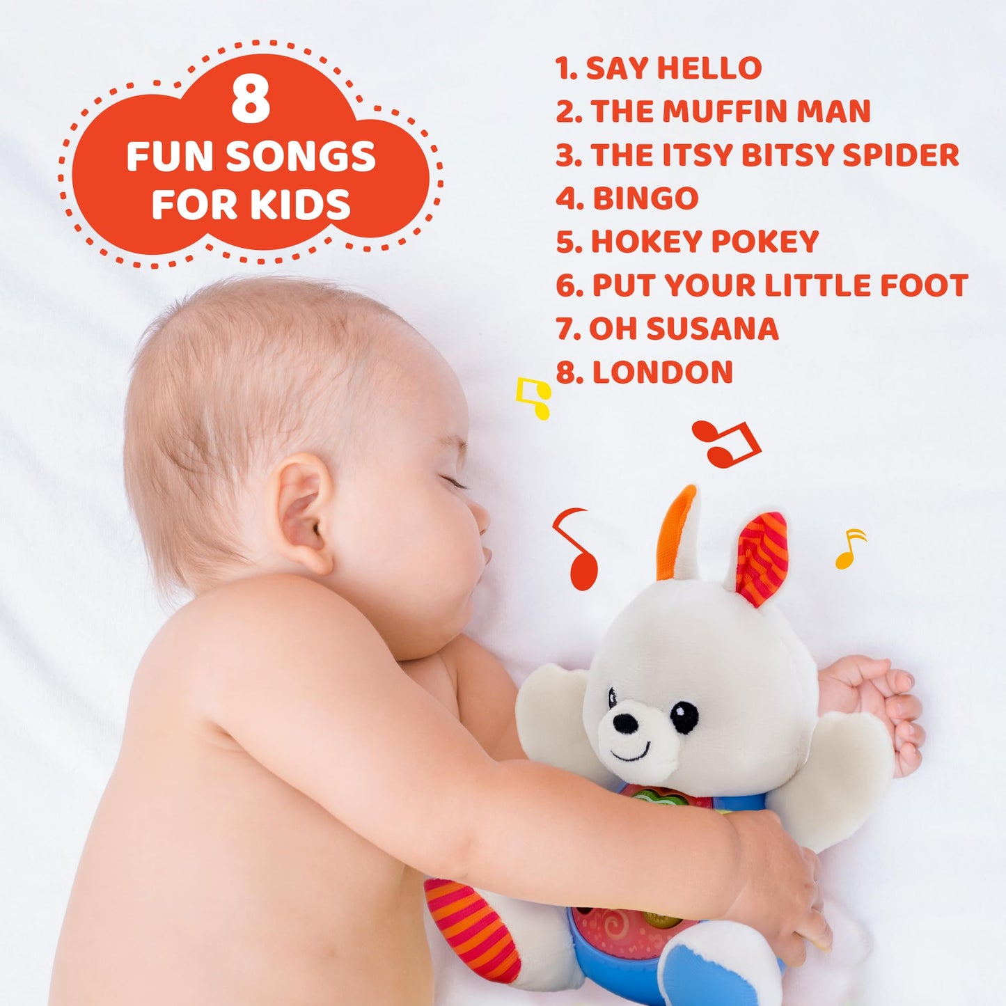 Kiddolab Bunny Plush Toy - Musical Stuffed Animals With 3 Light-Up Buttons, 4 Children'S Nursery Songs & Sound Effects - Soft Learning Toy For Infants, Babies, And Toddlers Aged 3 Months And Up