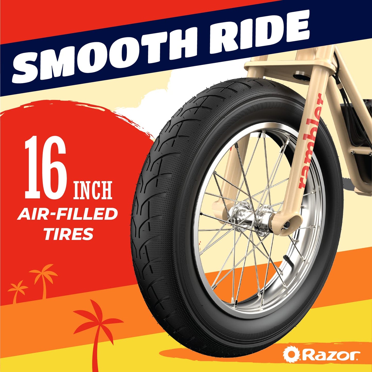 Razor Rambler 16 - 36V Electric Minibike With Retro Style, Up To 15.5 Mph, Up To 11.5 Miles Range, Wide, Rugged 16'' Air-Filled