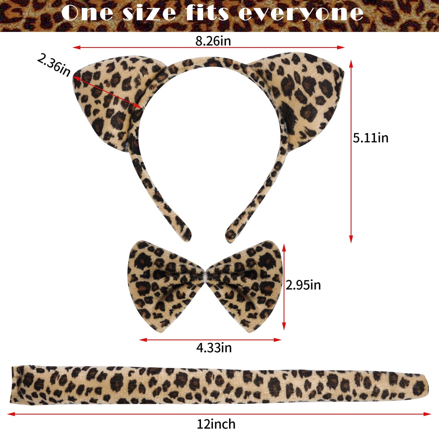 Dxhycc Cat Costume Leopard Cat Ears Headband Tail Bowtie Tutu And Leopard Face Sticker For Halloween Dress Up