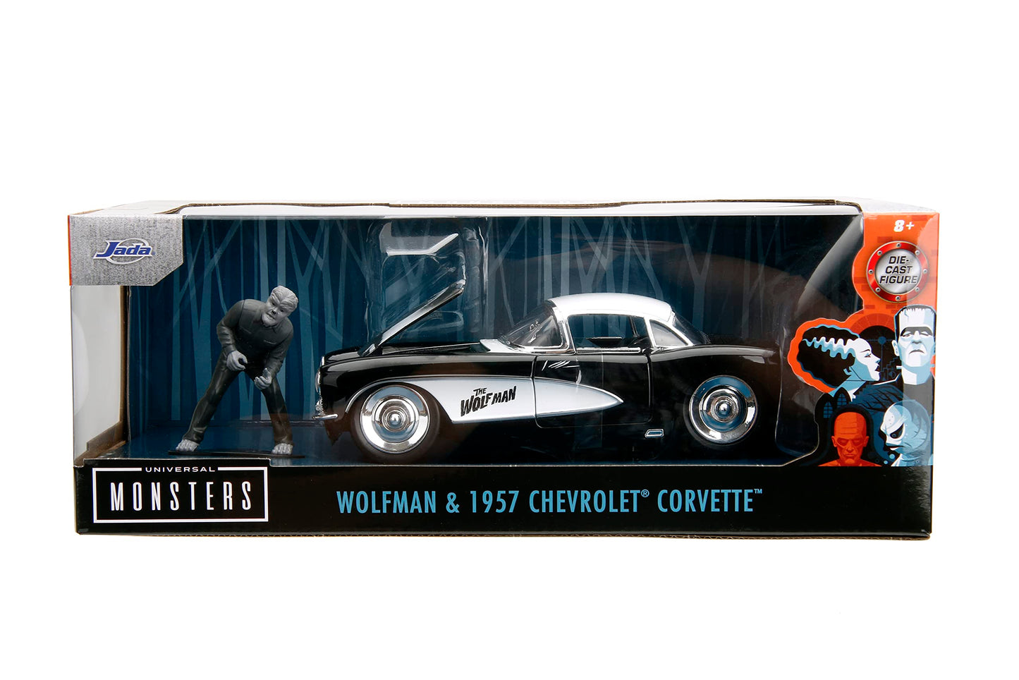 Universal Monsters 1:24 1957 Chevy Corvette Die-Cast Car & 2.75'' Wolfman Figure, Toys For Kids And Adults