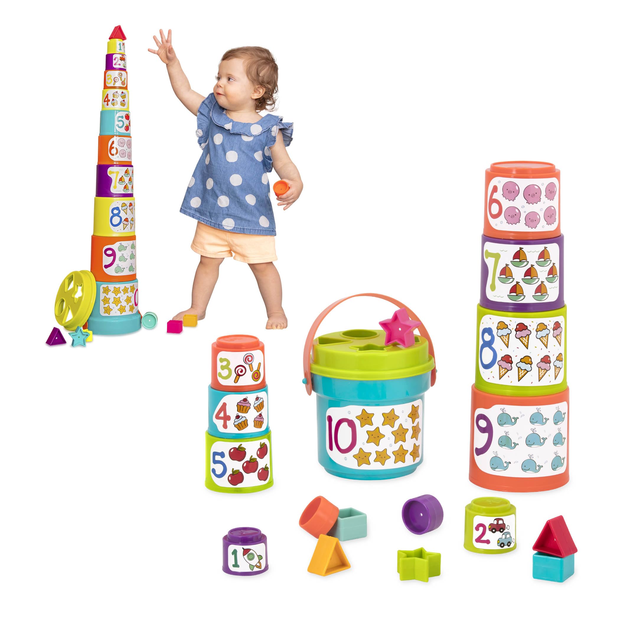 Battat – Nesting Sorter Set – 19Pc Stacking Bucket Sort Set – 10 Cups ...