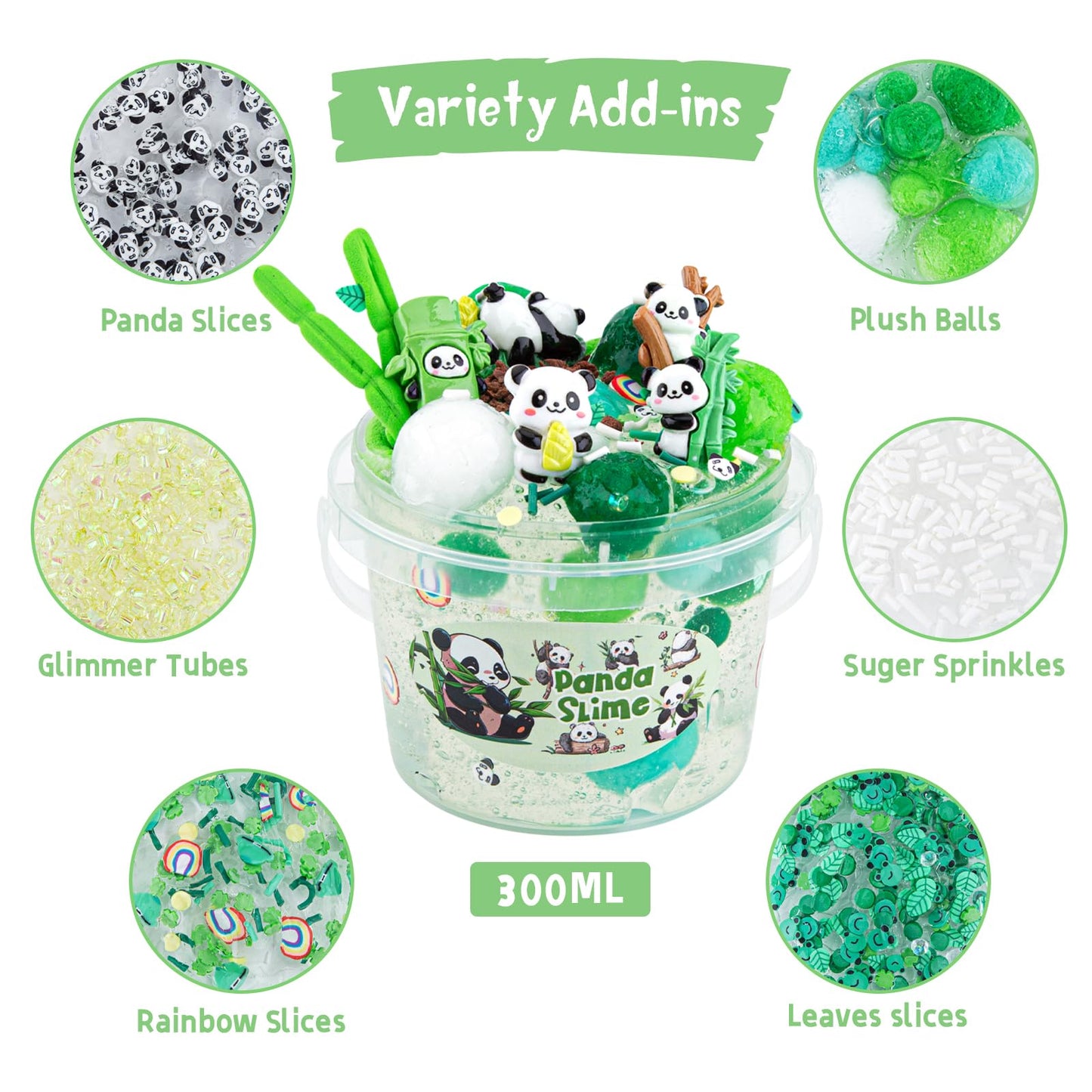 10 Fl Oz Panda Clear Slime Bucket, Big Slime Kit With Slime Clay, Slime Party Favors For Kids, Glimmer Crunchy Slime Includes 9