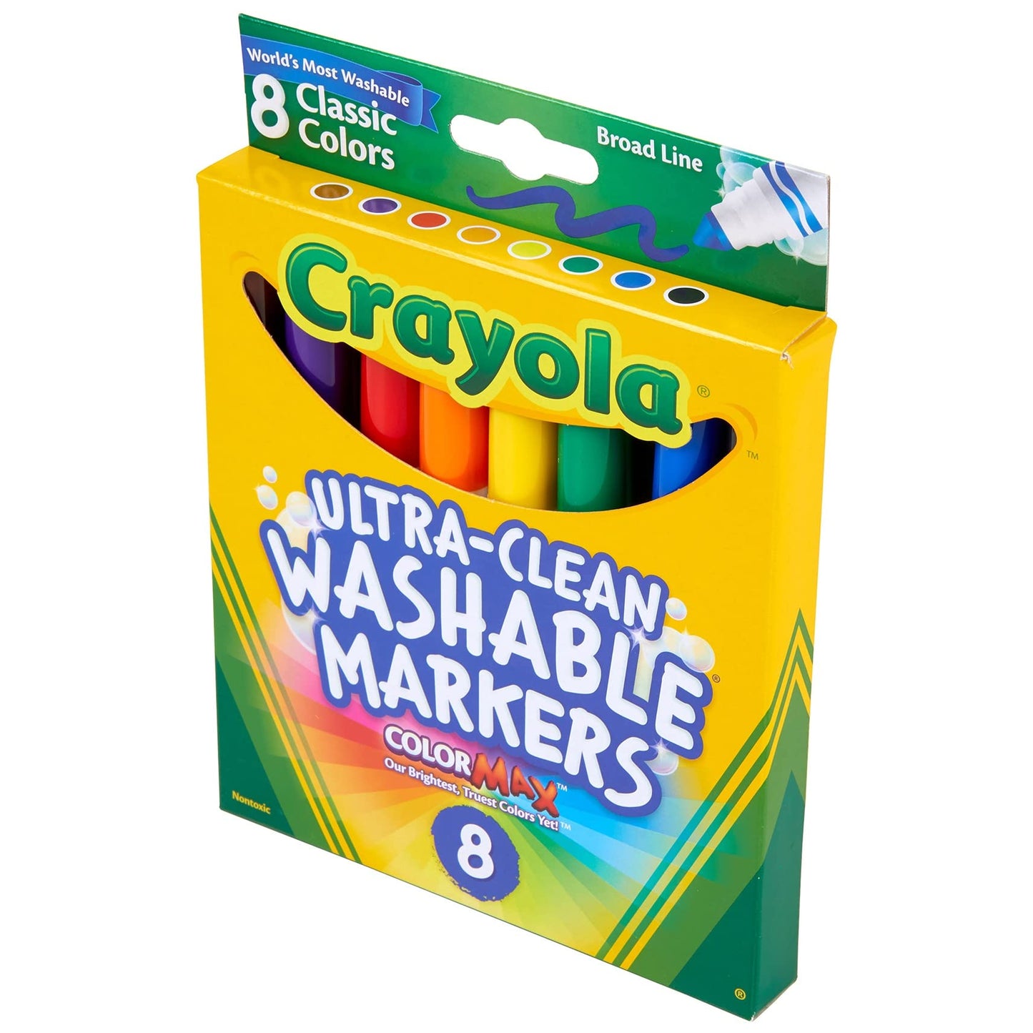 Crayola Washable Markers, Broad Point, Classic Colors, 8/Pack (58-7808)