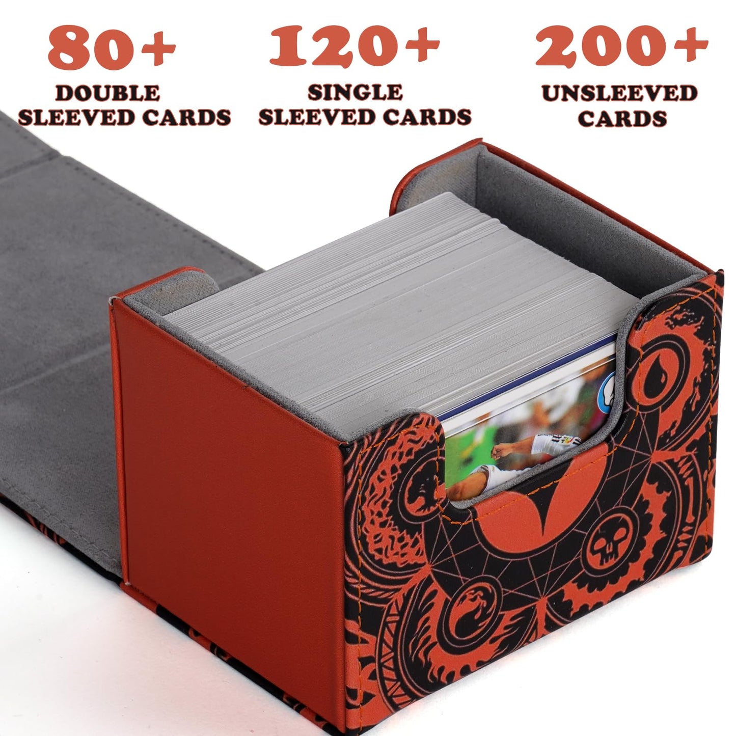 Deck Box for MTG Cards  Trading Commander Deck Case Holds 120+ Sleeved Cards  PU Leather Magnetic Collectible Card Storage Box Fits for TCG Magic Card (Orange)
