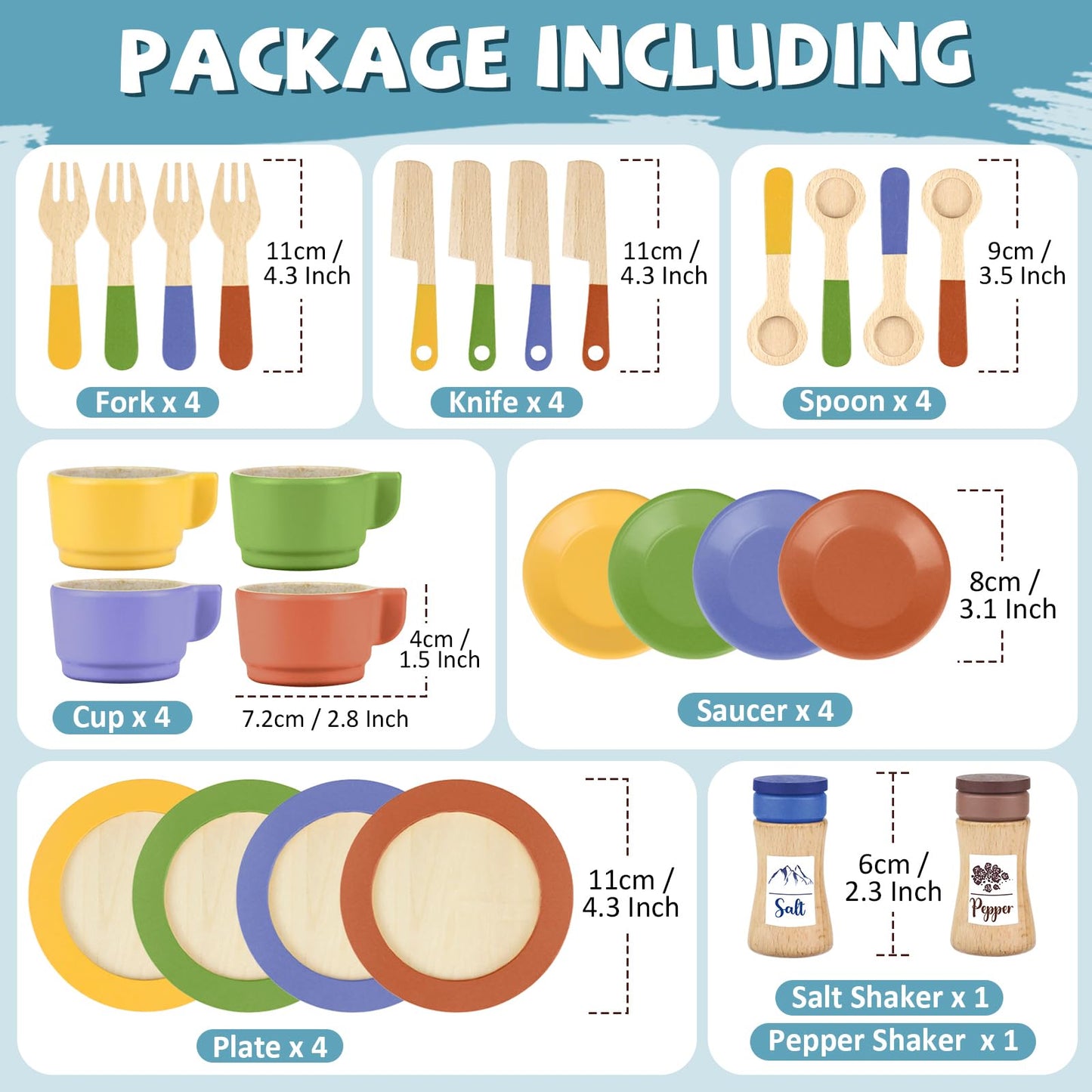 Wooden Play Dishes And Plates For Kids Kitchen Set Accessories For Toddlers 1-3 Cooking Toys Tea Cups For Kids Kitchen Birthday