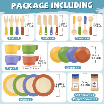 Wooden Play Dishes And Plates For Kids Kitchen Set Accessories For Toddlers 1-3 Cooking Toys Tea Cups For Kids Kitchen Birthday