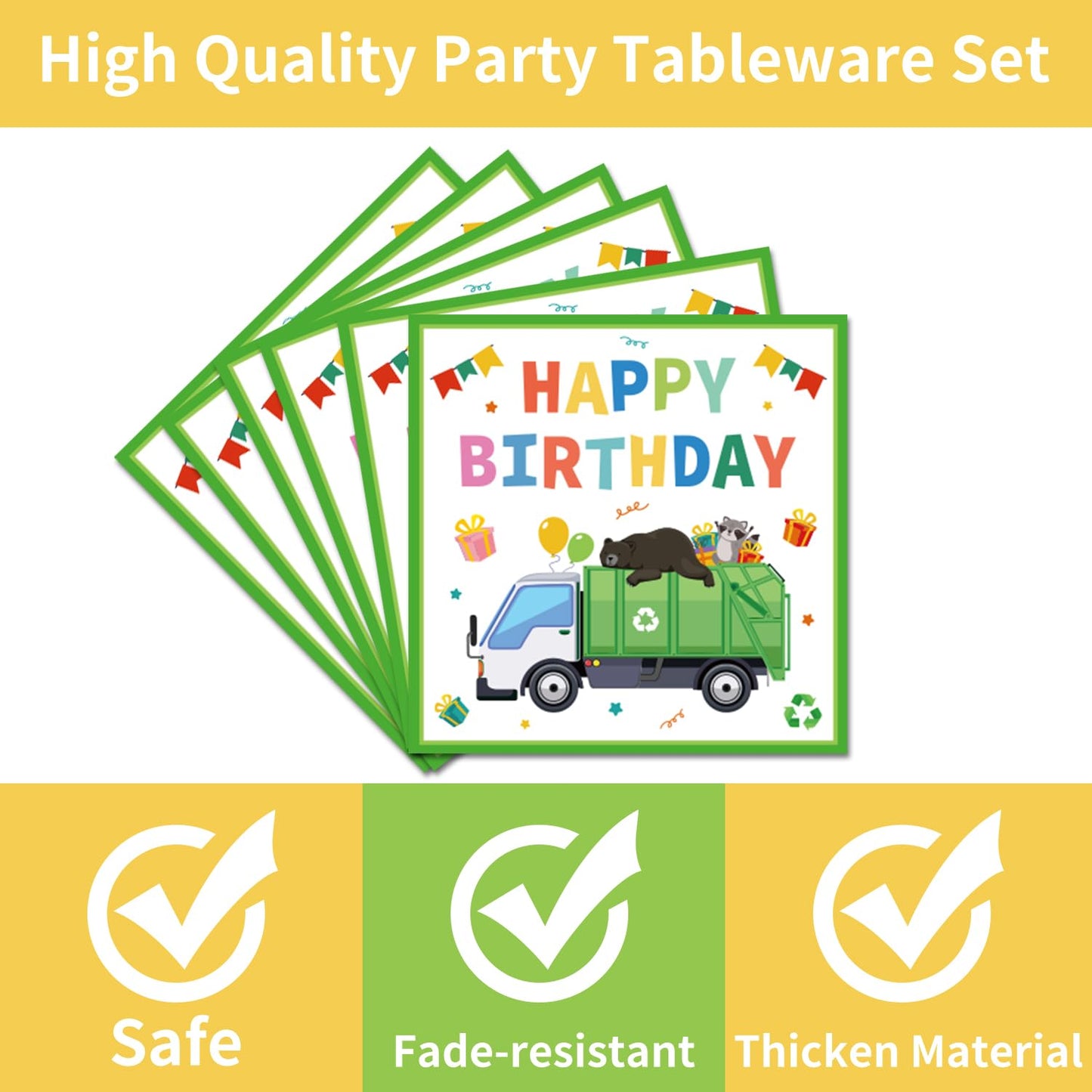 EUOYUFO 96PCS Garbage Trash Truck Plates and Napkins Party Supplies Trash Truck Birthday Party Decorations Waste Management Recy