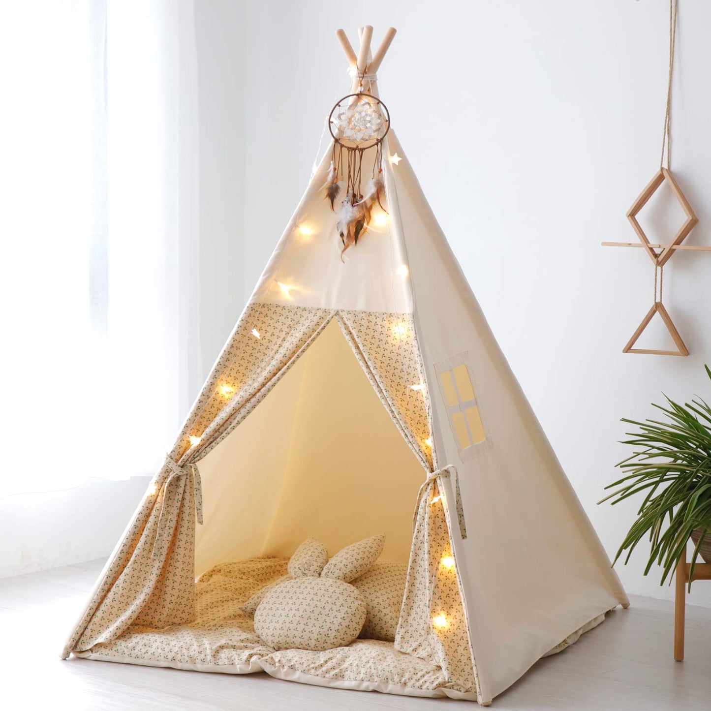 TreeBud Teepee Tent for Kids,Foldable Play Tents for Girl and Boy with Carrybag,Canvas Tipi Kid Playhouse for Tent Indoor Outdoo