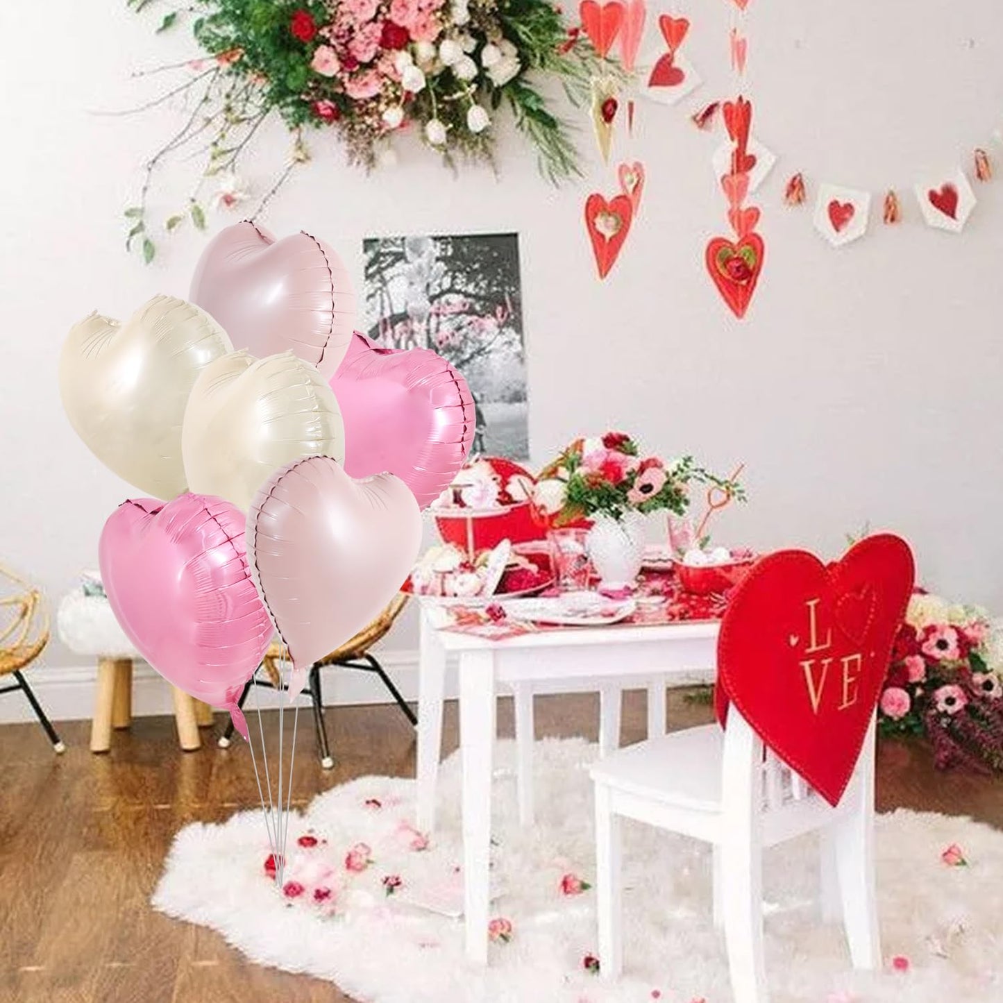 TONIFUL 30Pcs 18 Inch Heart Balloons Pastel Pink Cream White Pink Valentines Day Heart Shape Foil Mylar Balloons Decoration for