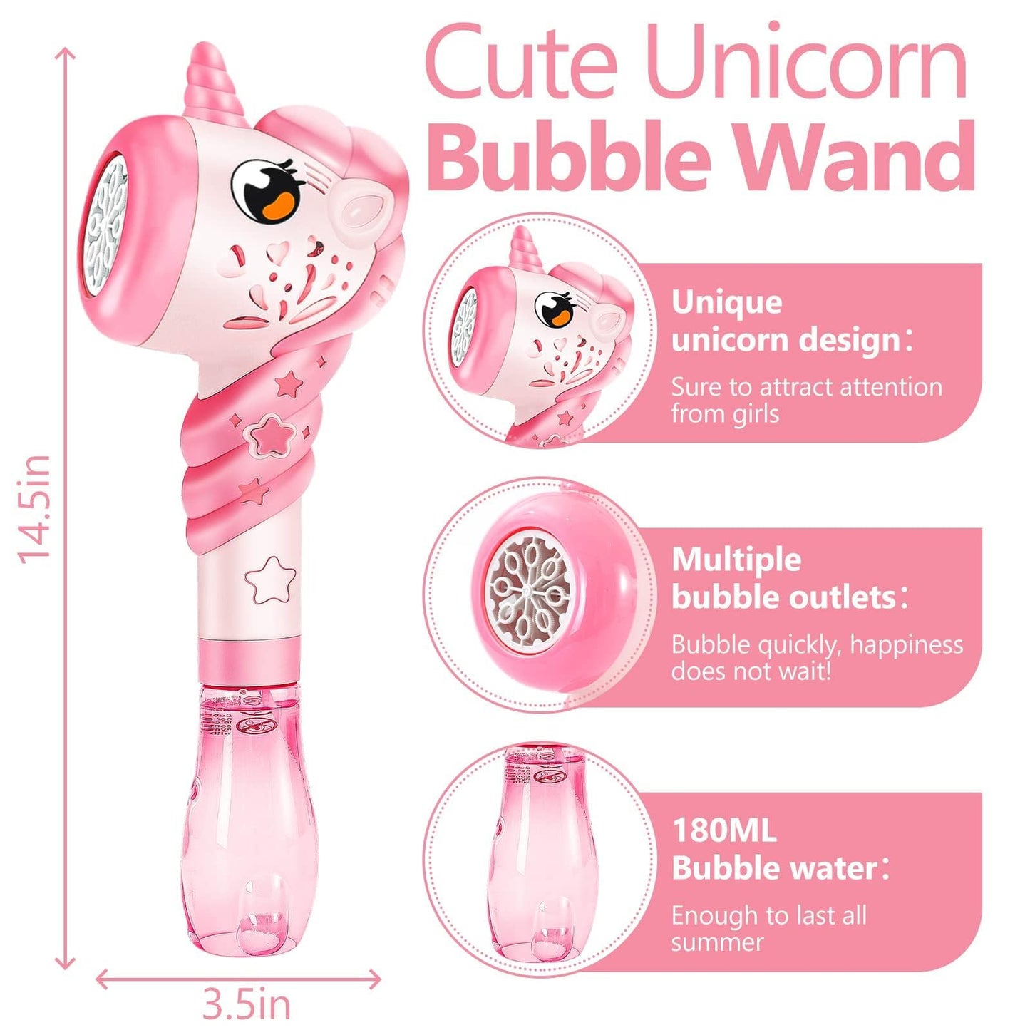 Woplagyreat Unicorn Bubble Wand Machine for Kids - Pink Plastic Summer Toy for 1-8 Years, Perfect for Parties and Outdoor Fun