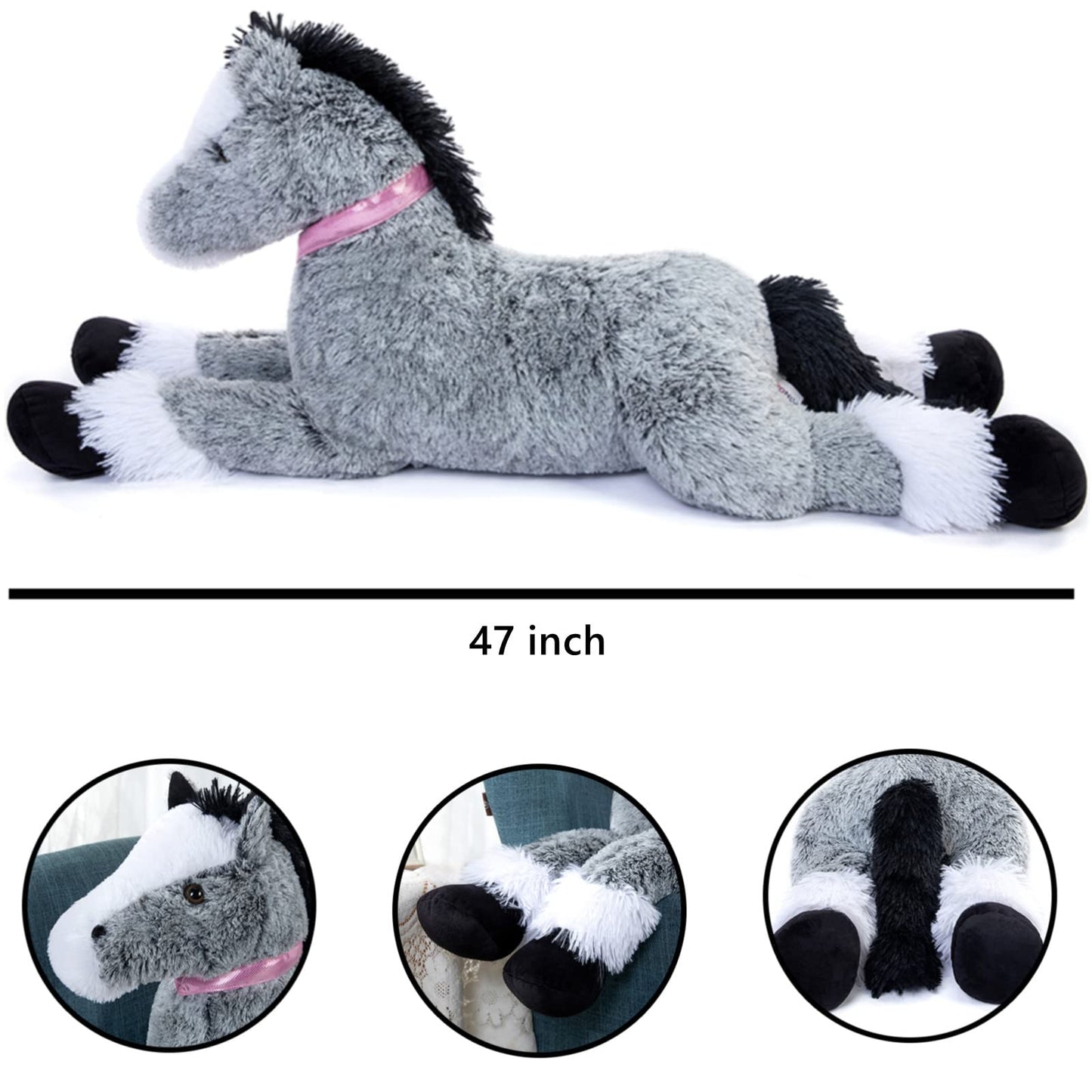 Tezituor Giant Horse Stuffed Animal, Large Pony Grey Plush Toy Horse, Big Gift For Kids,47 Inches