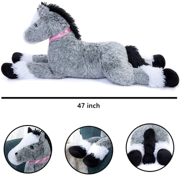 Tezituor Giant Horse Stuffed Animal, Large Pony Grey Plush Toy Horse, Big Gift For Kids,47 Inches