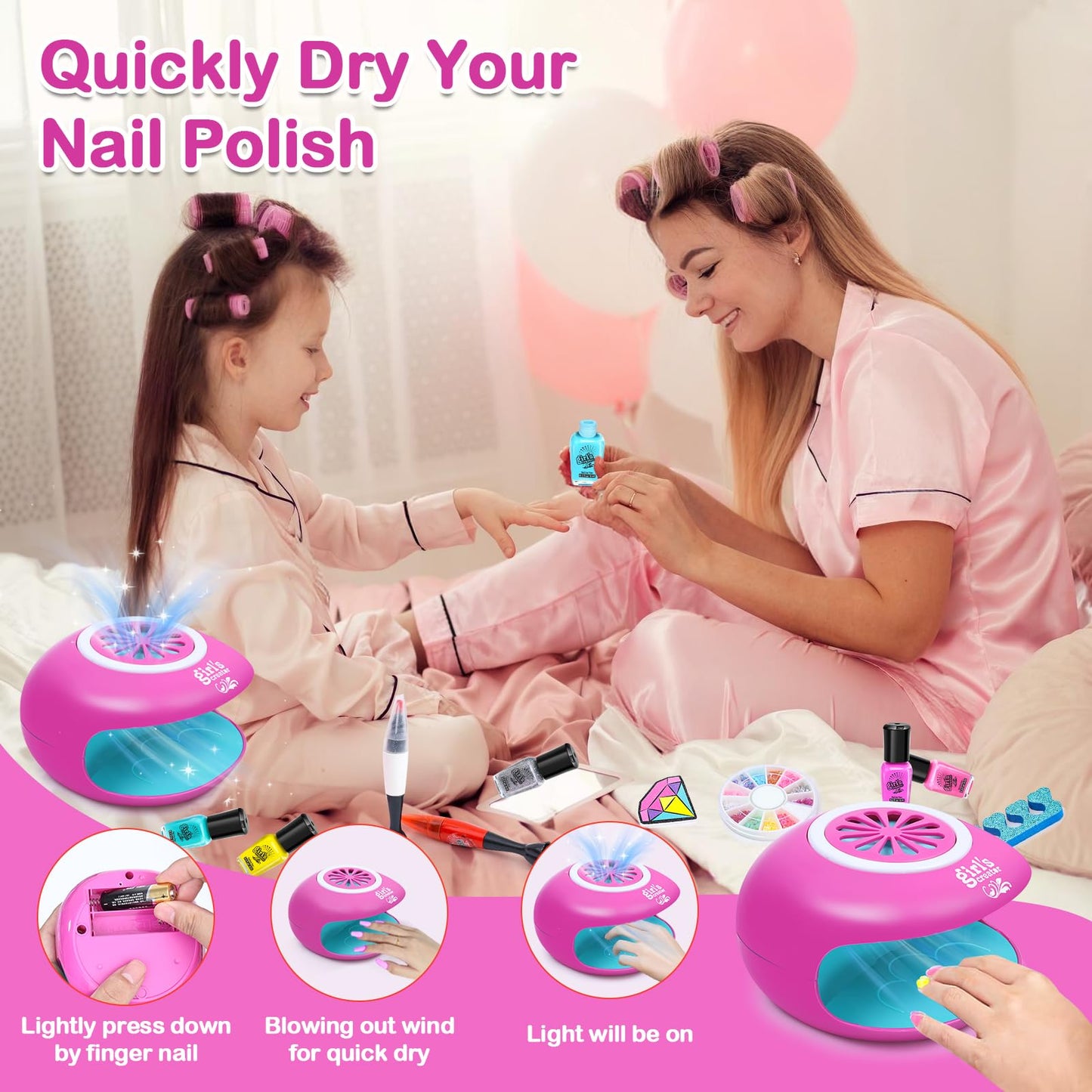 Yoloflix Nail Polish Kit for Girls, Purple Nail Art Salon Set with Dryer, Ages 6-12, Perfect for Birthday and Spa Party Favors