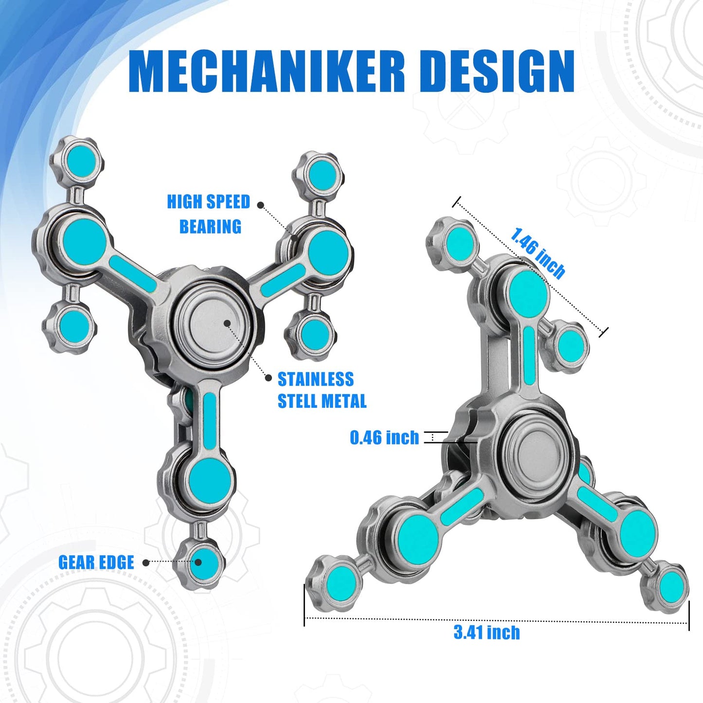 Dilabnba Fidget Spinner Toy - Light Up Metal Gyro for Kids & Adults, Small, Blue