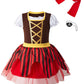 Auggle 3Pc Toddler Baby Girl Outfits Halloween Costume Stripe Skirt Kid Pirate Puff Sleeve Dress With Head Scarf (2T)