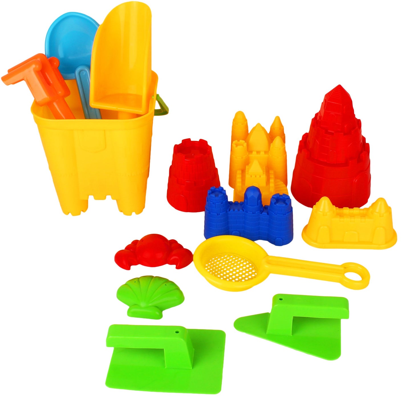 Liberty Imports 15-Piece Sand Castle Building Kit - Ultimate Beach Toy Set with Large Bucket, Rake, Shovels, Molds, and More - I
