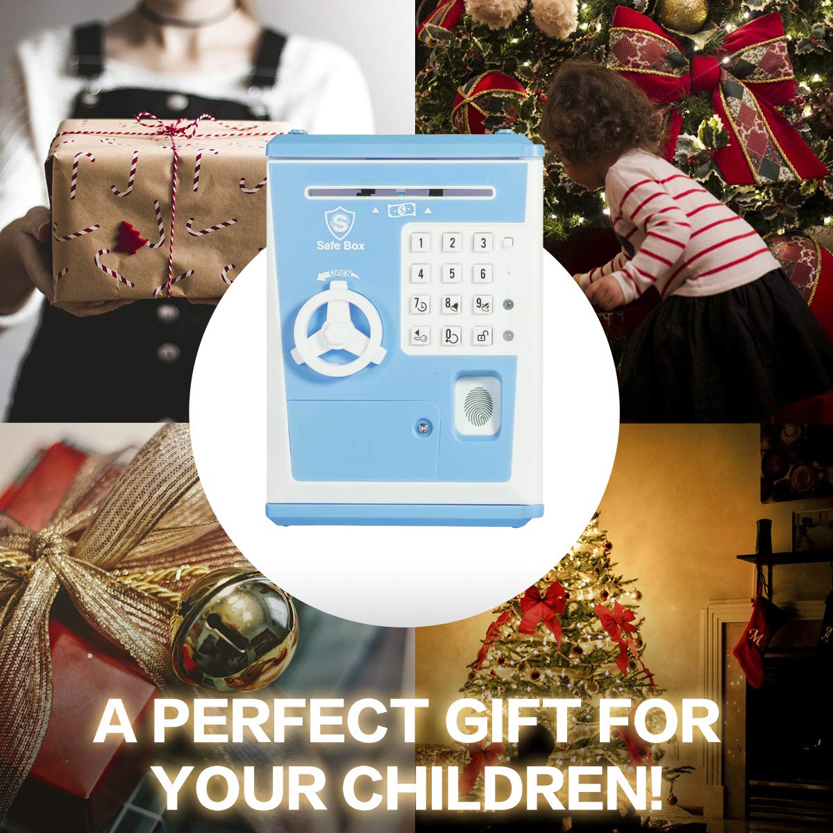 Like Toy Piggy Bank Safe Box Fingerprint Atm Bank Atm Machine Money Coin Savings Bank For Kids Blue