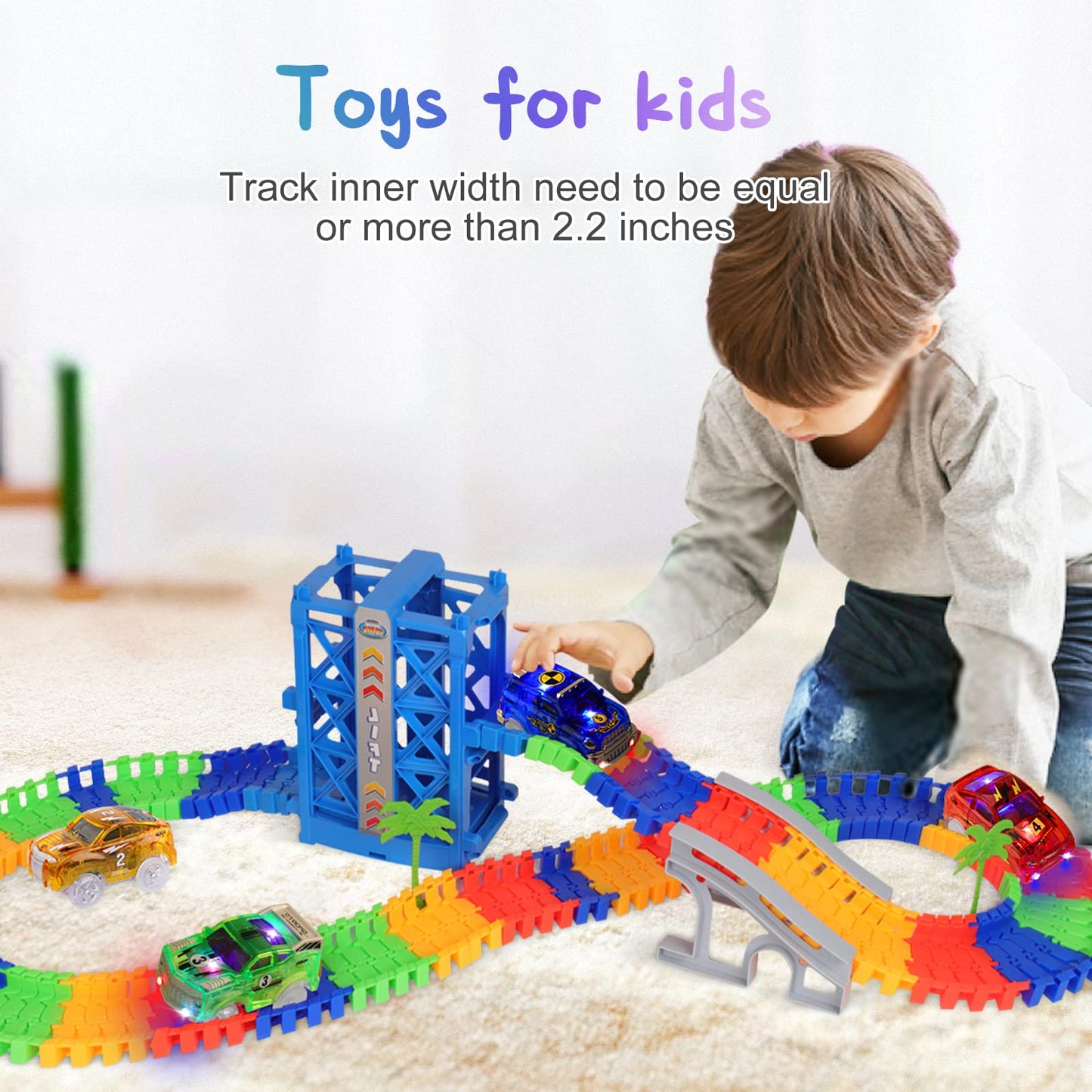 Track Cars Magic Toy Gifts 4 Pack Replacement Track Cars For 3 4 5 6 7 8 Years Old Kids Boys Girls Toy Track Cars With 5 Led Lights Glow In The Dark Compatible With Most Tracks