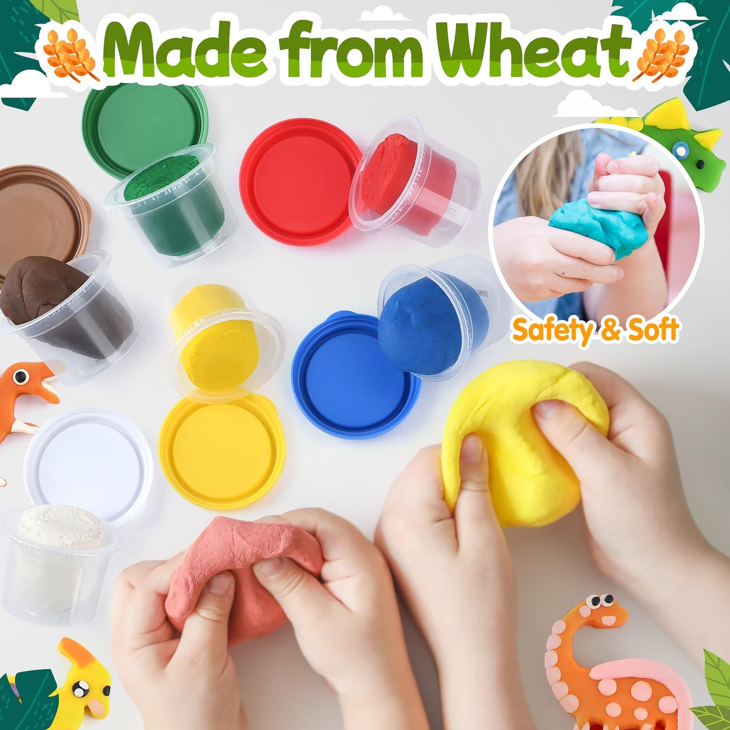 PLAY Dinosaur Clay Sets for Ages Kids 4-8 - Color Dough Toys with Dentist Play Set, 15 Dough Tool Set with Volcano, Dinosaur Foo