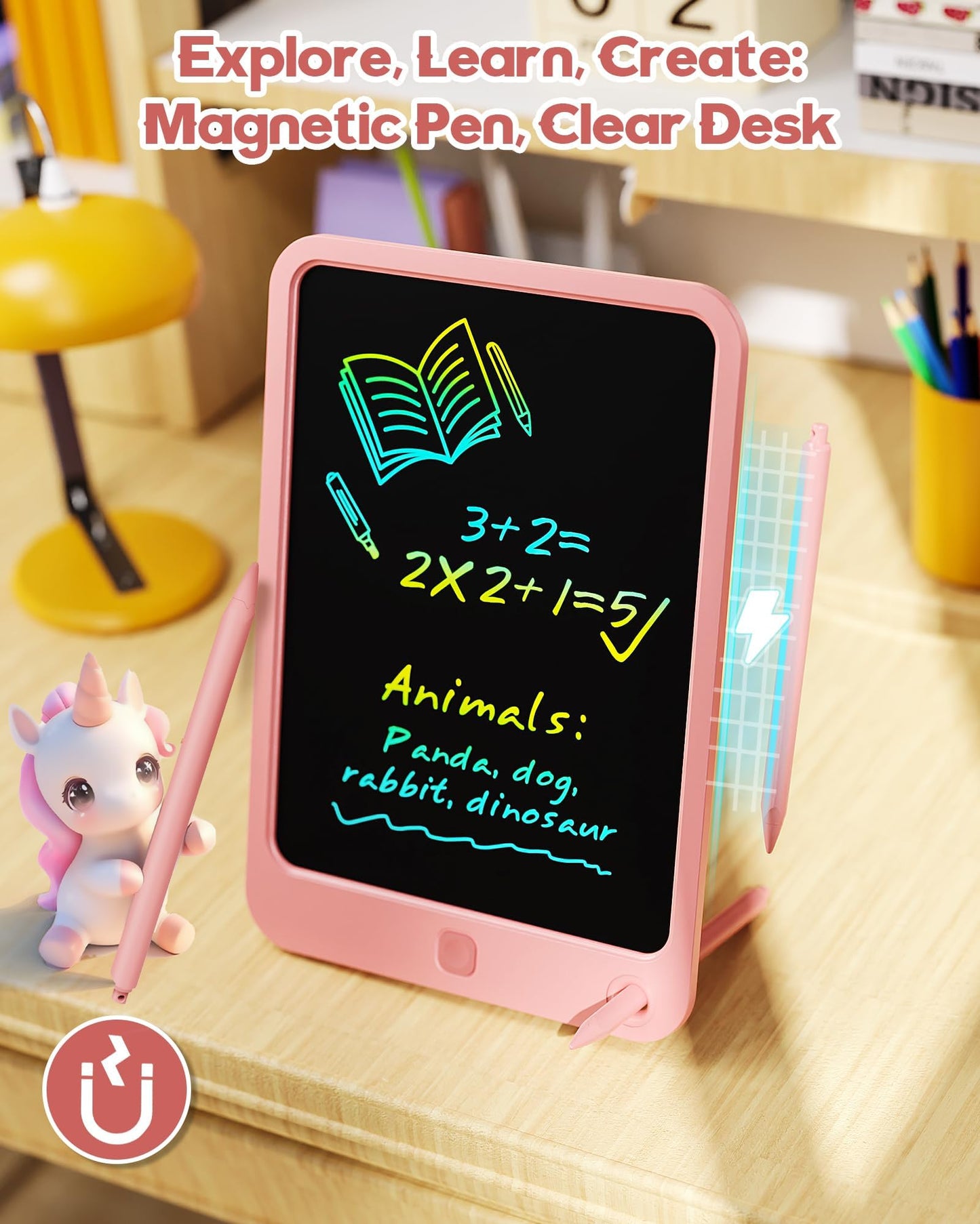 bravokids 10 Inch Drawing Tablet for Girls, Colorful LCD Writing Tablet for Kids, Erasable Drawing Pad for Toddler, Learning Pai