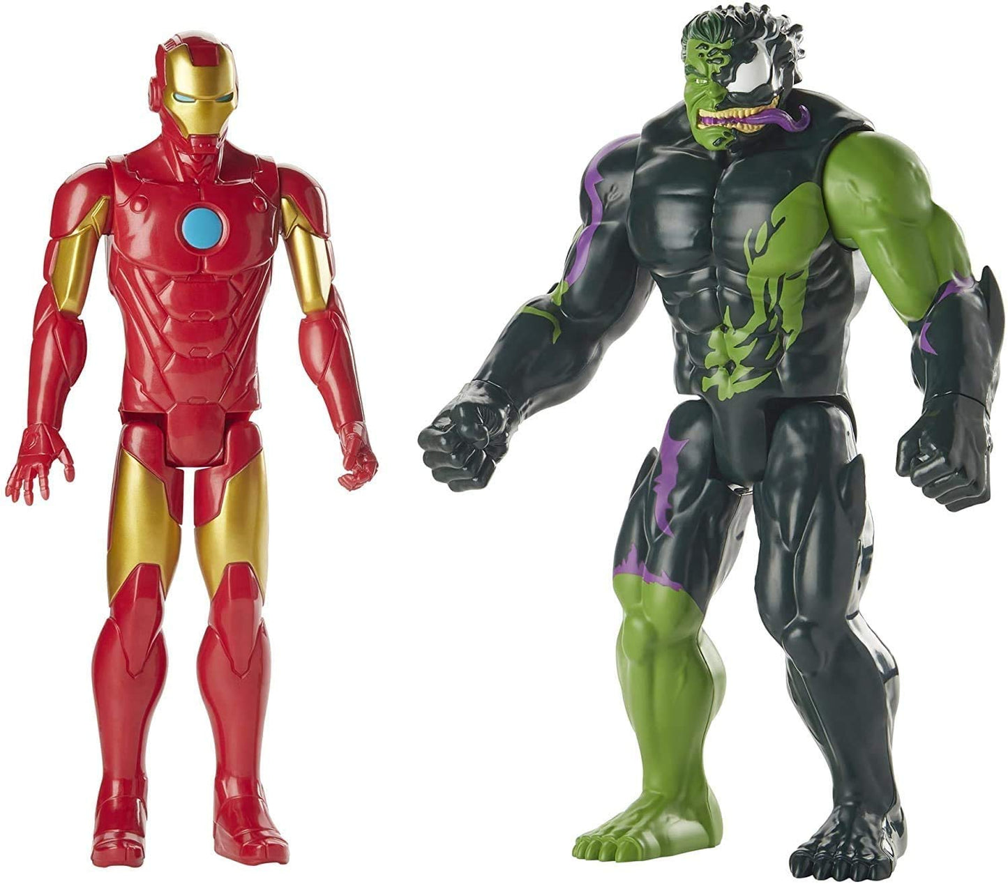 Marvel Titan Hero 12-inch Spider-Man Maximum Venom 2-Pack - Iron Man vs Venomized Hulk, Plastic, One Size