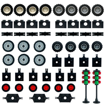 Wheels And Axles,Traffic Light ,Tires Bulk Lot - Building Bricks Block Education Wheels Set Toy Compatile With Major Brands, 52 Pcs, Over 6 Years Old