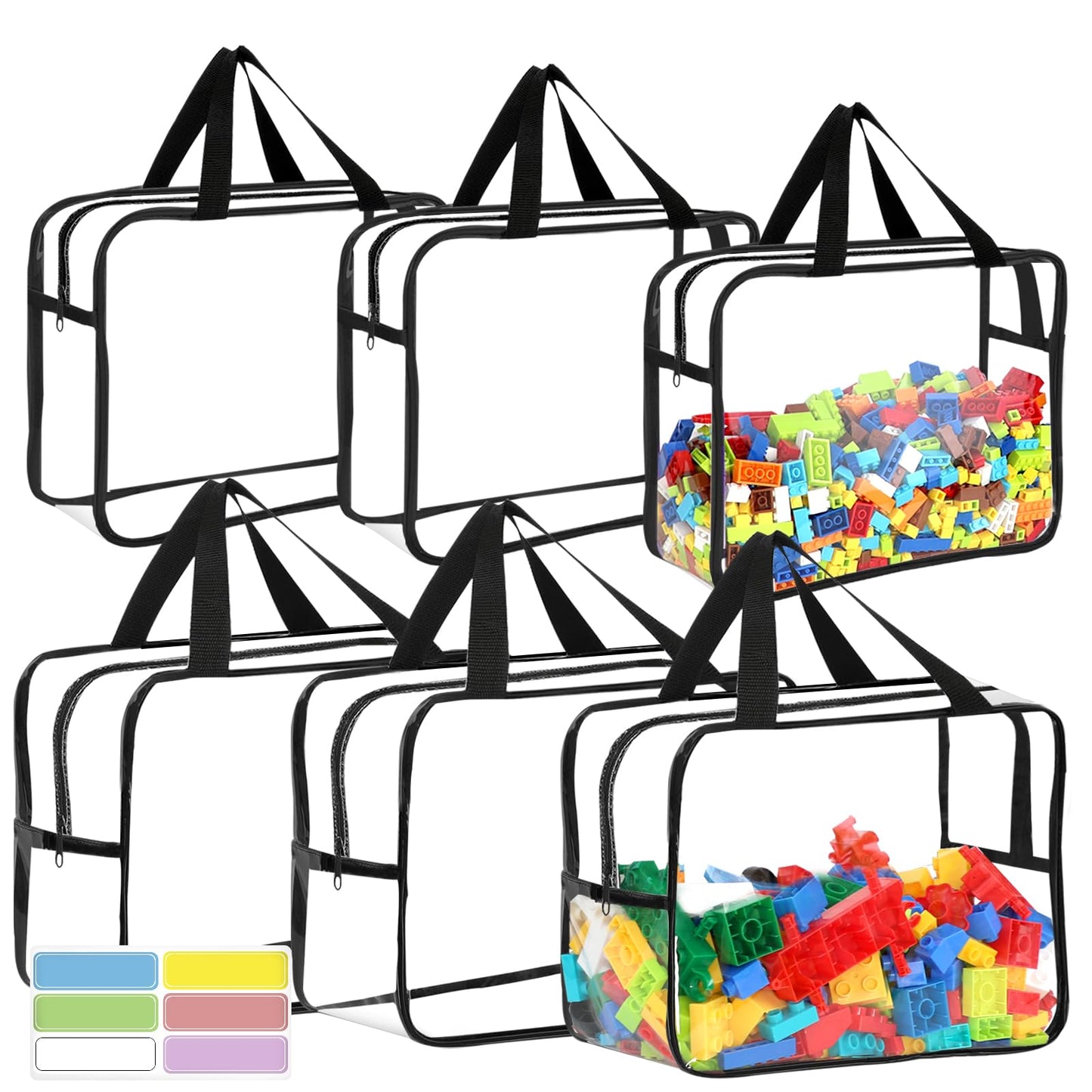 6 Packs Large Toy Storage Bags With Labels, Reusable Clear Pvc Board Game Storage, Travel Waterproof Organizer Bags With Zipper