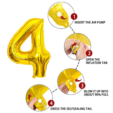 4 Number Balloon Gold 40 Inch Big Foil Mylar 4Th Balloons For 4 Year Old Boy Girl Birthday Party Decorations Wedding Anniversary