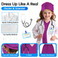 COTATERO Doctor Scrubs Costume for Kids With Stethoscope Lab Coat Career Day Costume Halloween Dress Up For Boys Girls 3-12 (Purple  L-130/5-6Y)