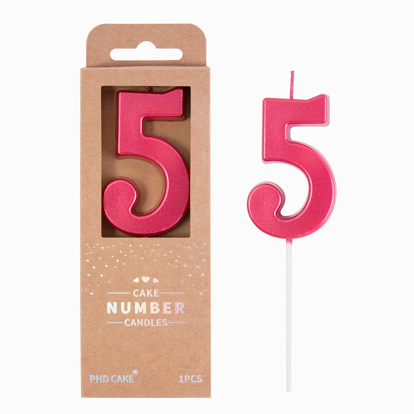 PHD CAKE 2.76 Inch Modern Red 5 Number Birthday Candles, Red Number Candles, Cake Number Candles, Party Celebration